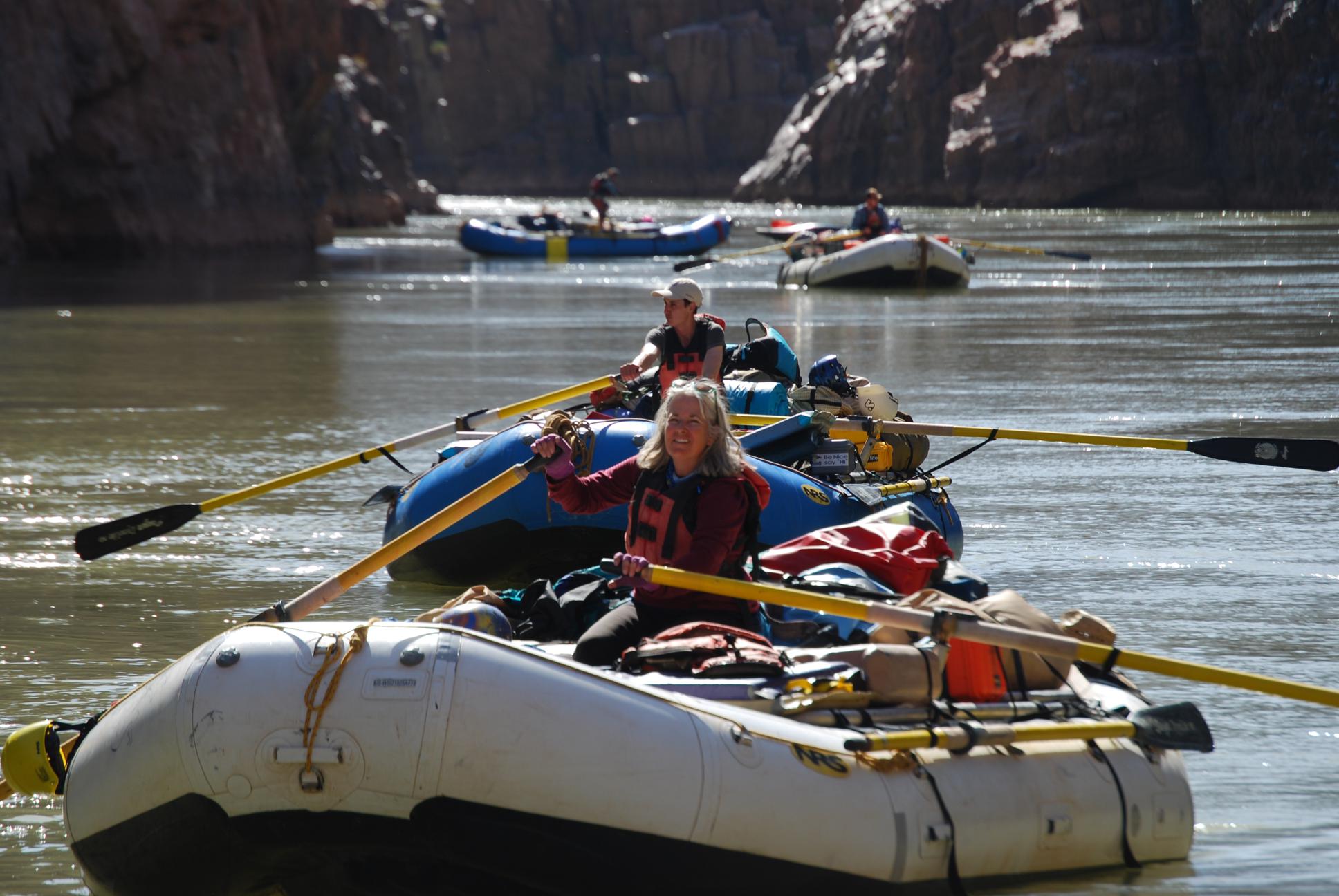 The Gang Rows the Grand  This was a super special moment for me - the majority of our group went on a hike and would finish a few miles downstream. My parents, brother, and I all shuttled the boats - so cool being in our own little MC^2 armada