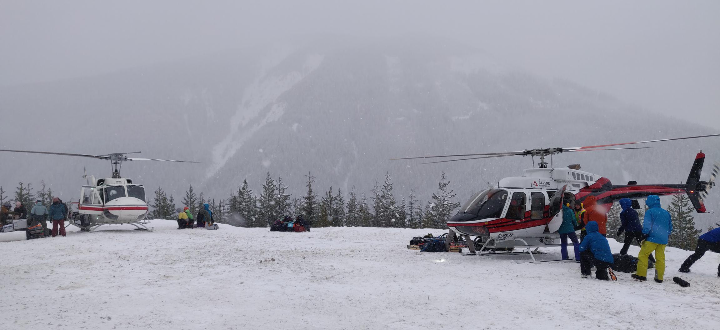 Flight pad: two helicopters serviced 4 huts. Our group flew in the right heli.