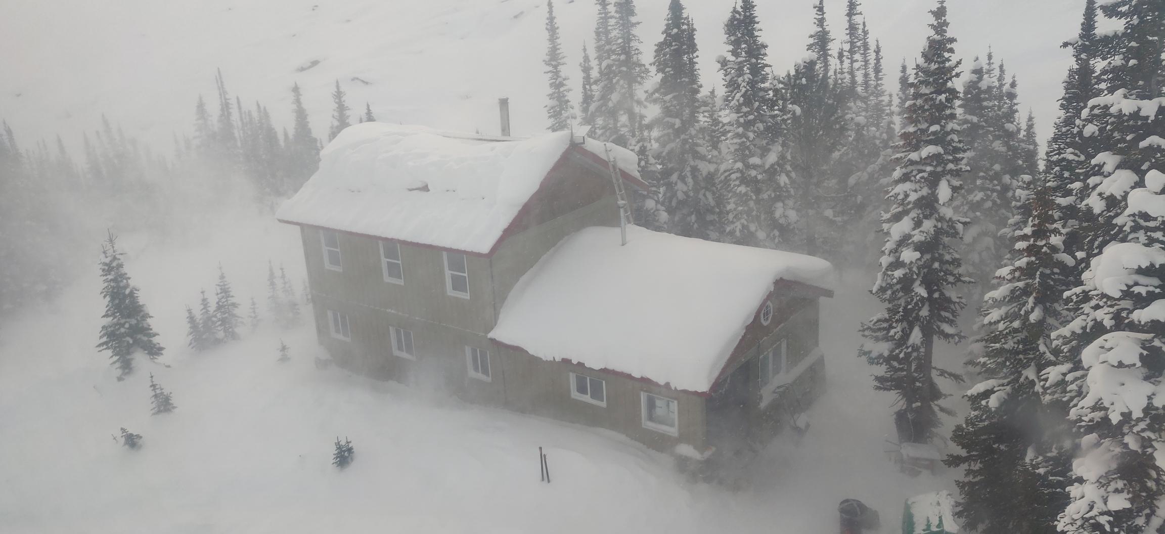 View of the hut during the flight back to Golden.